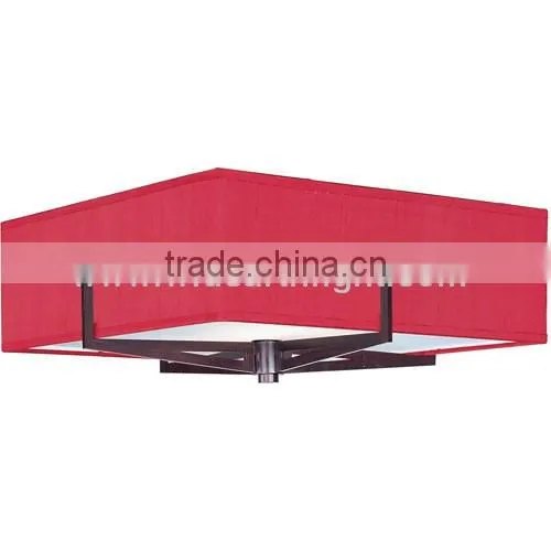 UL CUL Listed Square Shaped Red Fabric Ceiling Lamp Whit Cross Metal Base C80144