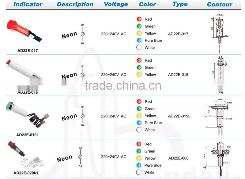 high quality neon led signal light/indicator lamp 220V AD22E-018