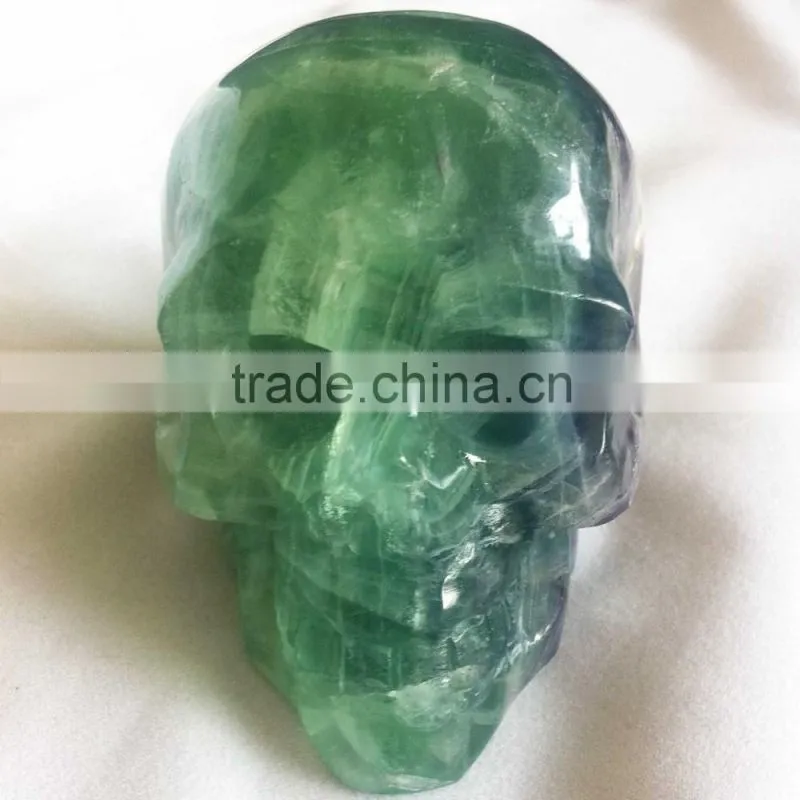 Natural Semi-precious Gemstone Fluorite Skull with Green and Purple Color