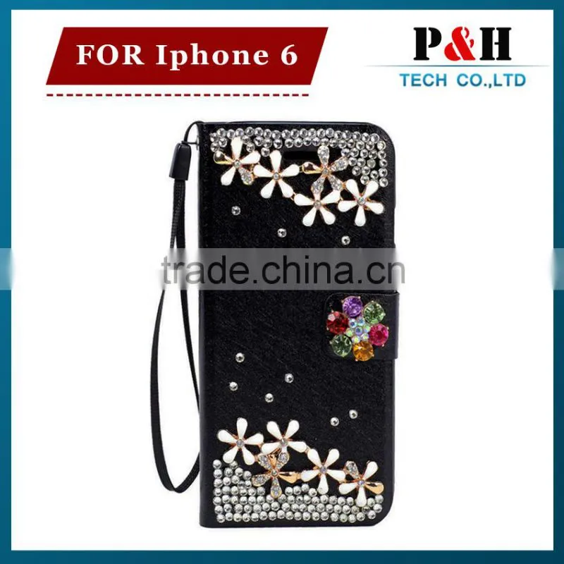 Fashion tpu+pc hybrid for iphone 6 bling wallet case
