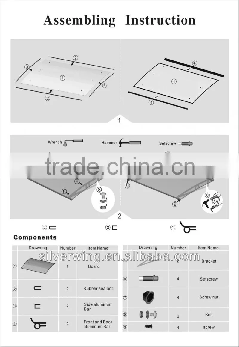 hot sale Euro-design diy outdoor polycarbonate used aluminum awnings for sale