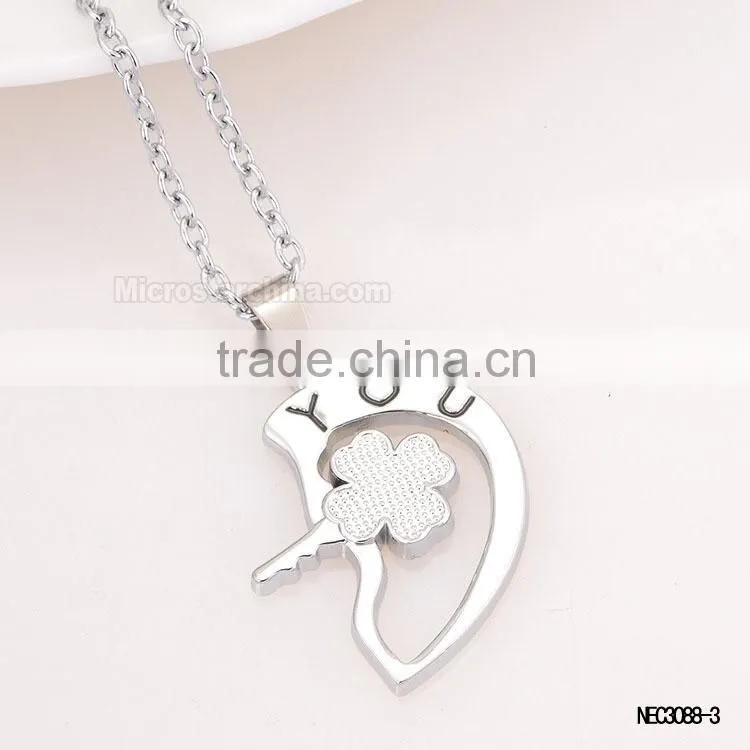 I Love You Key Split Heart Silver Plated Couple Love Necklace