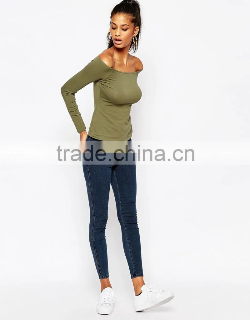 2016 womens wholesale clothing off shoulder tops with long sleeves women blouse