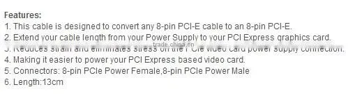 PCIe 8pin Male to 8 pin Female PCI Express Power Extension Cable for Video Card