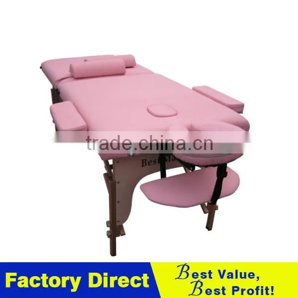 PU Portable Massage Table and 2 Bolsters Pink
