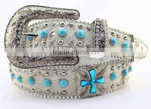 Cowgirl purple rhinestone cross crystal studded western leather hair belts