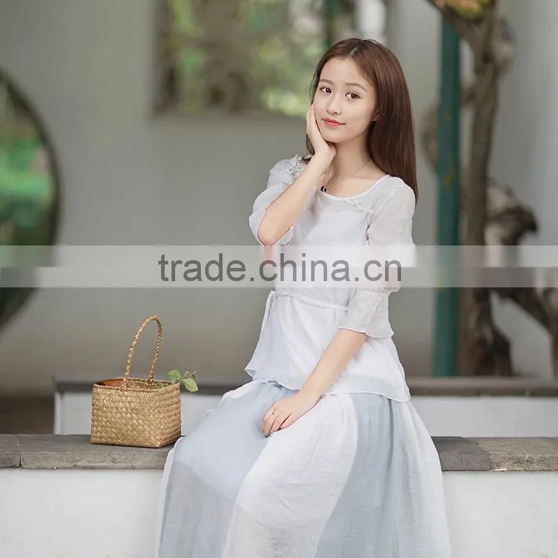 Chinese wind restoring ancient ways is pure color shirt