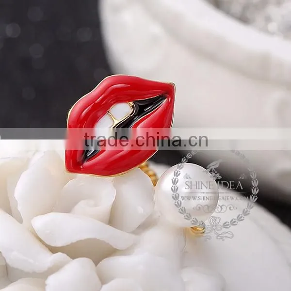 925 solid sterling silver sexy lips pearl beads adjustable ring fashion women jewelry 6220035