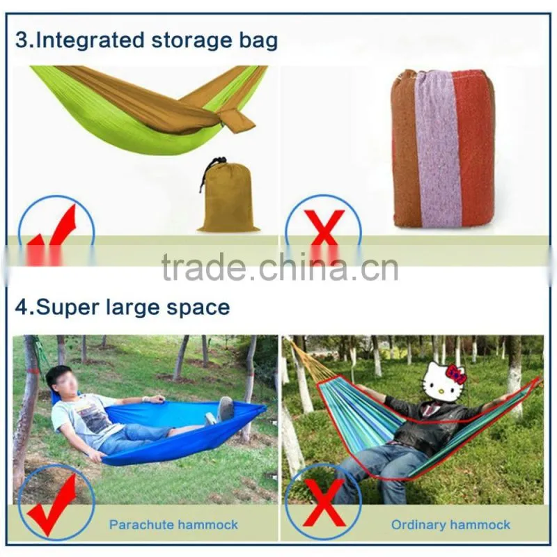 factory custom size camping nylon parachute hammock with steel carabineers