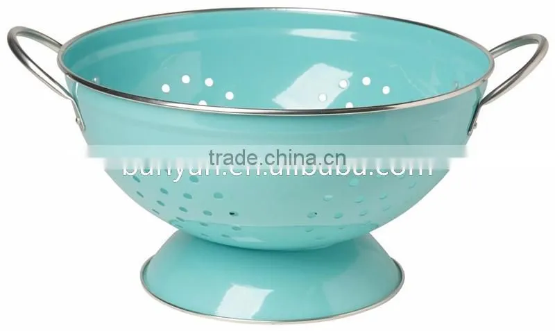 Round Metal Self Draining Pasta Bowl Kitchen Food Washing Strainer Vegetable Conlander