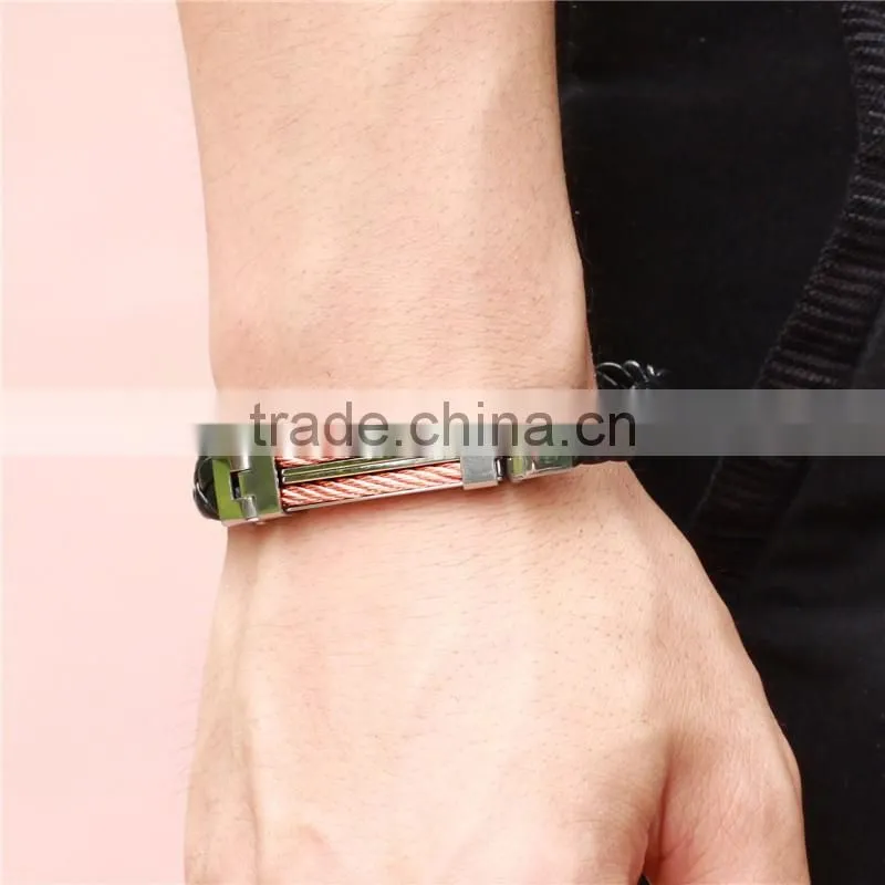 Bulk 316L titanium women / mens braided leather bracelet wholesale