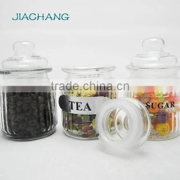 chinese style recycled glass tea sugar coffee jar with brand and lid