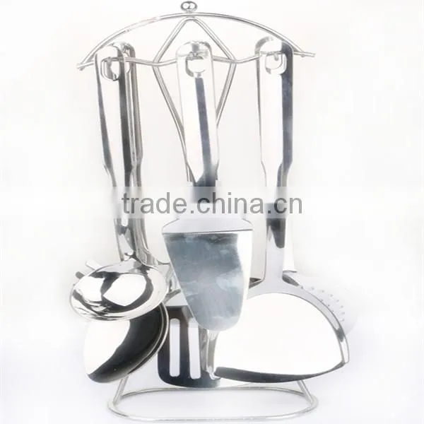 7pcs Stainless steel cookware set,S/S flat drain-spatula-spoon-rack set