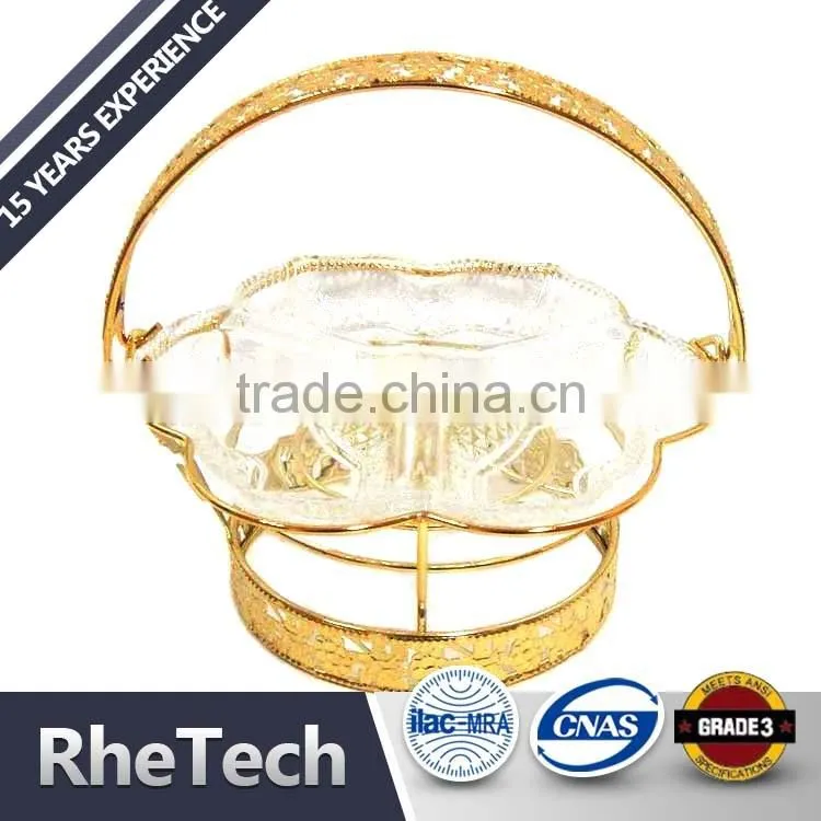Round Shape Metal Wire Fruit Basket with Brass Antique Rack