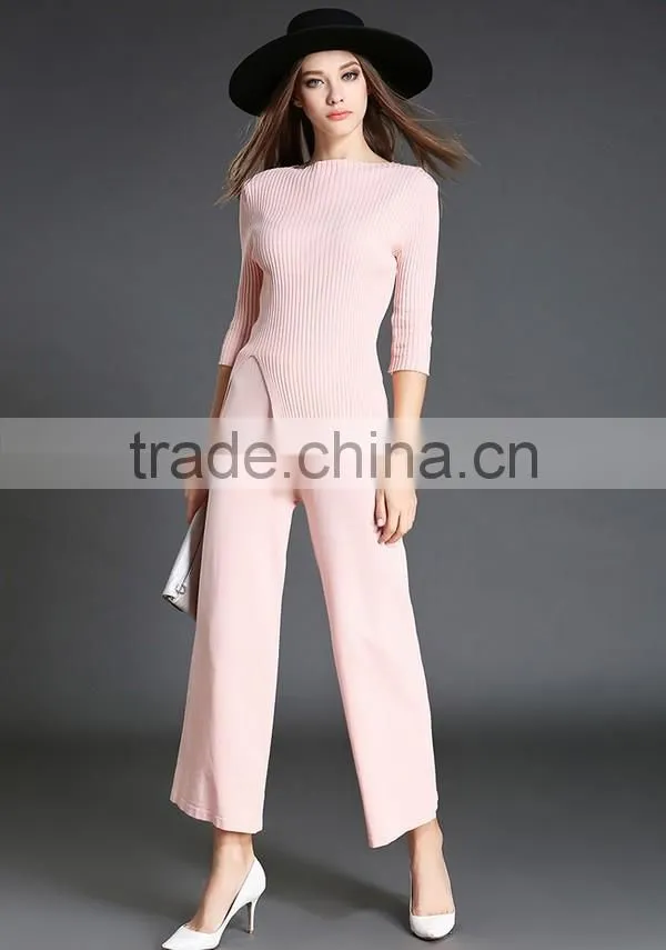 High Quality Solid Asymmetrical Tops With Long Loose Pants 2016 Autumn Fashionable