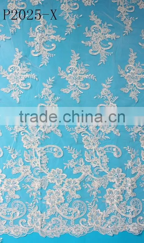 Promotional embroidery sequins and beaded lace trim for wedding dress With Bottom Price