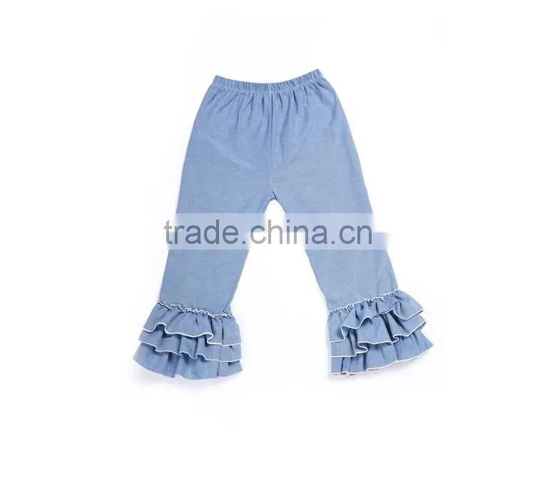 unique design kids simulated jeans comfortable ruffle denim pants