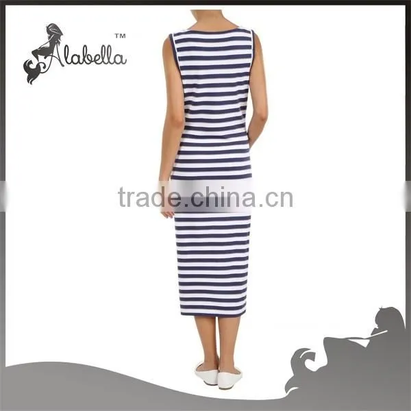 100% cotton stripe custom wholesale western fashionable sexy long maternity dress for women