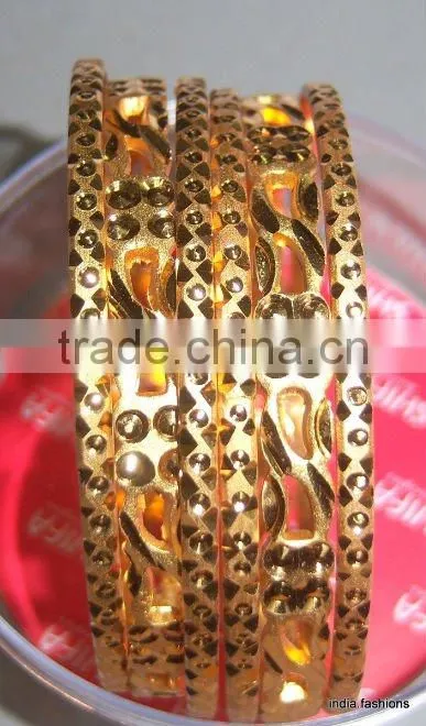 Set of 6 GOLD tone INDIAN BRACELET BANGLES KADA #D28