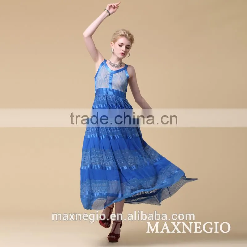 2015 maxnegio simple blue long maxi evening dress