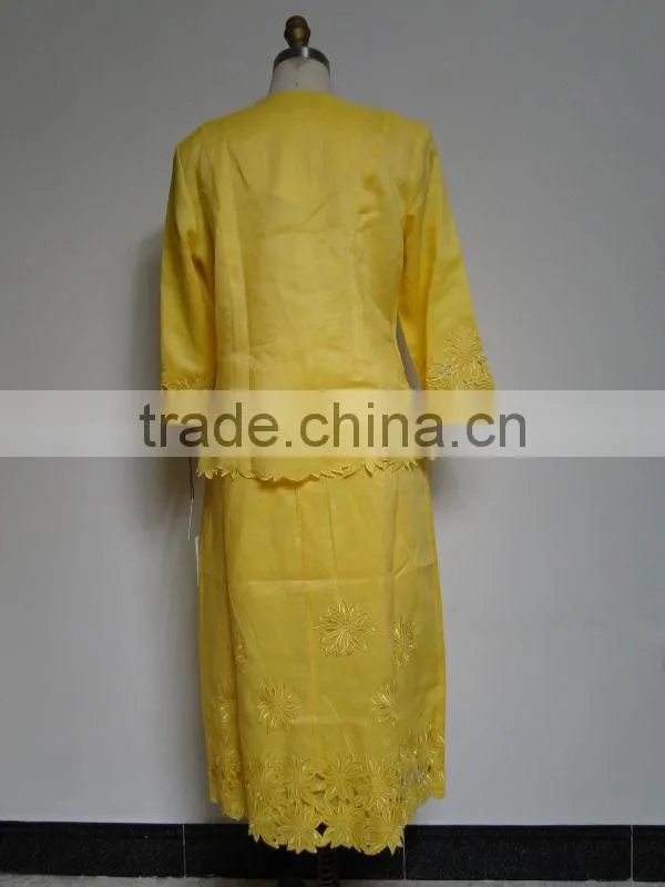 Ladies 2 pcs blouse and skirt embroidery suit