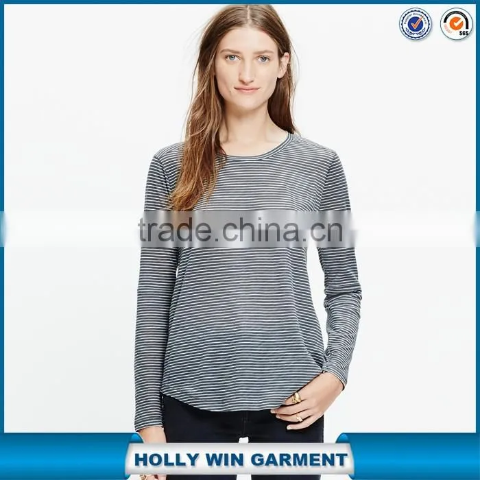 T shirt women slub long sleeve crewneck tee in fluent stripe