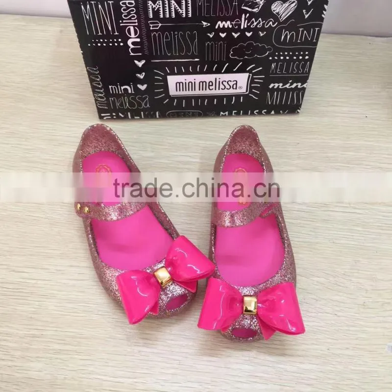 Plastic bow girl jelly shoes, pve mini melissa jelly shoes