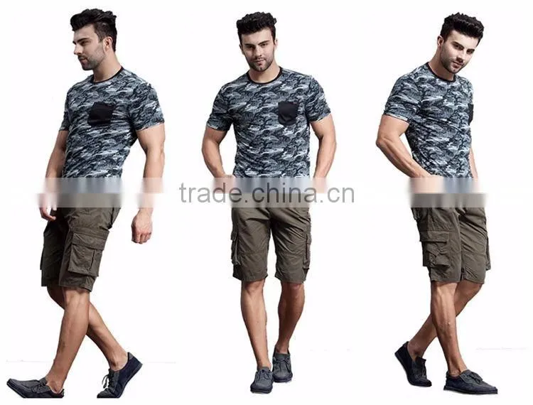 2016 100% cotton army green cargo pants quick dry pocket square box design match cargo shorts for men