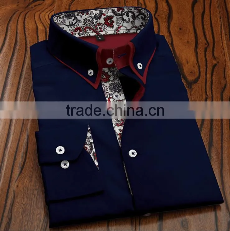 2015 New style 100% cotton long sleeve double collar men dress shirt in bulk
