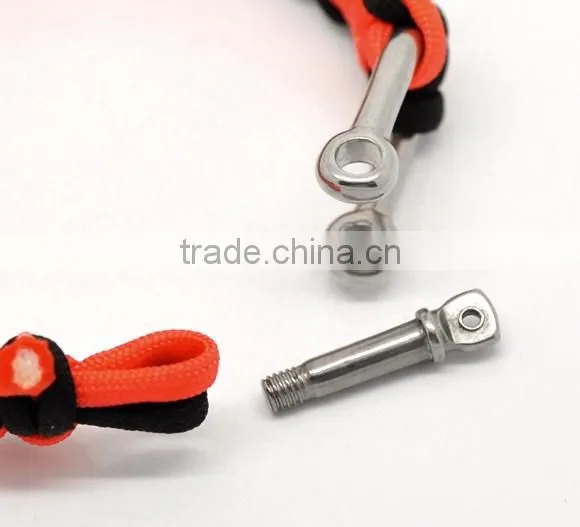 Orange Red Nylon 550 Cord Stainless Steel Shackle Survival Bracelet