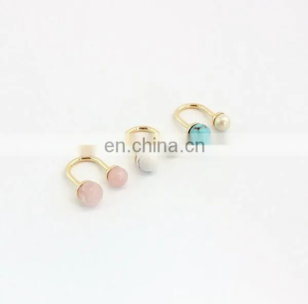 U-shaped Rose Quartz and Turquoise Pearl Rings Spring Travelling Rings