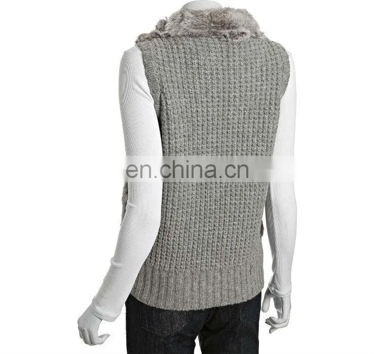 cutting genuine rabbit fur knit,zip front vest /dyed gray