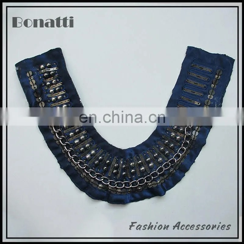 Fashion V shaped beaded mesh collar trim by hand sewing