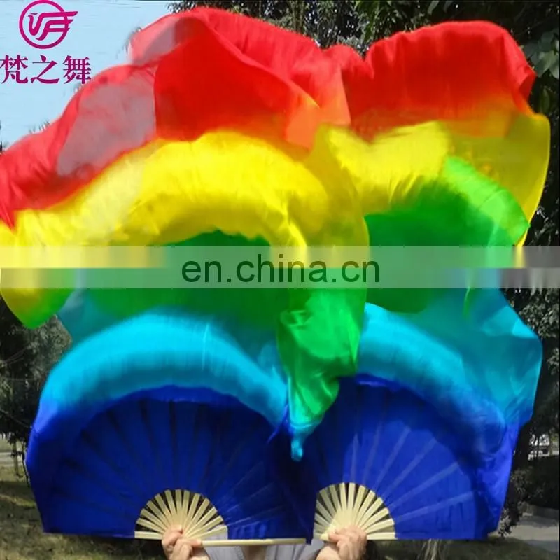 P-9074 New arrival dyed 100% real silk long belly dance fan veil with size 1.8m and 1.5m