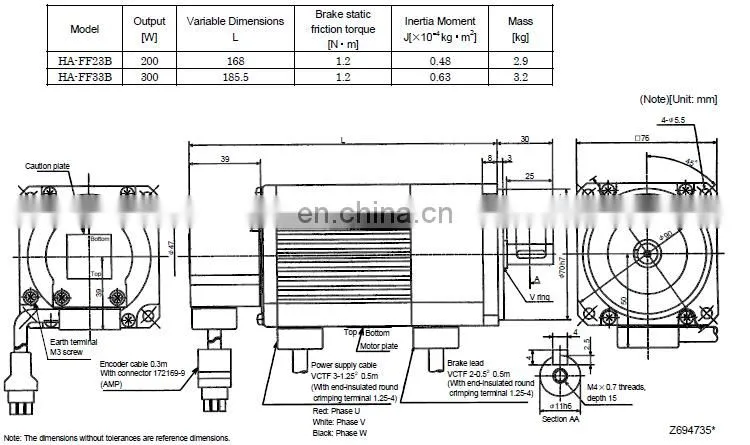 Original MITSUBISHI 129V 200W ac servo motor HA-FF23 / HA-FF23B
