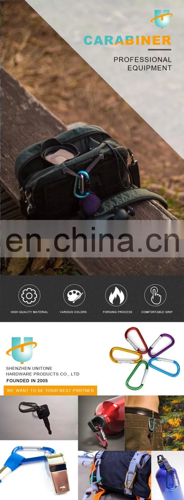 Colorful 59mm D shape aluminum carabiner clip keychain climbing rock climbing carabiner for camping hiking outdoor