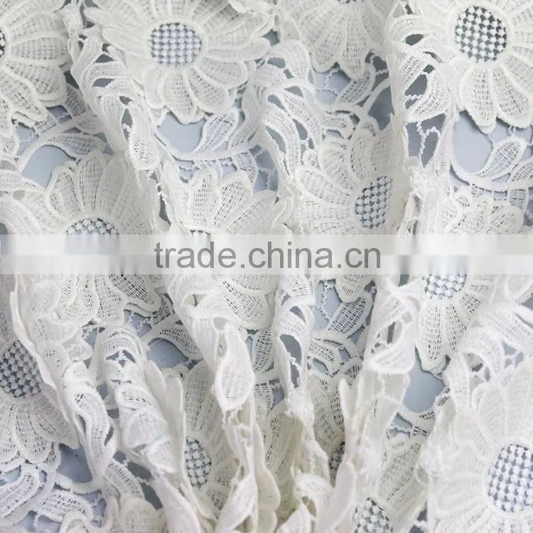 OEM beauty fashion French white 3D flower pattern embroidered mesh lace fabric for garment clothing