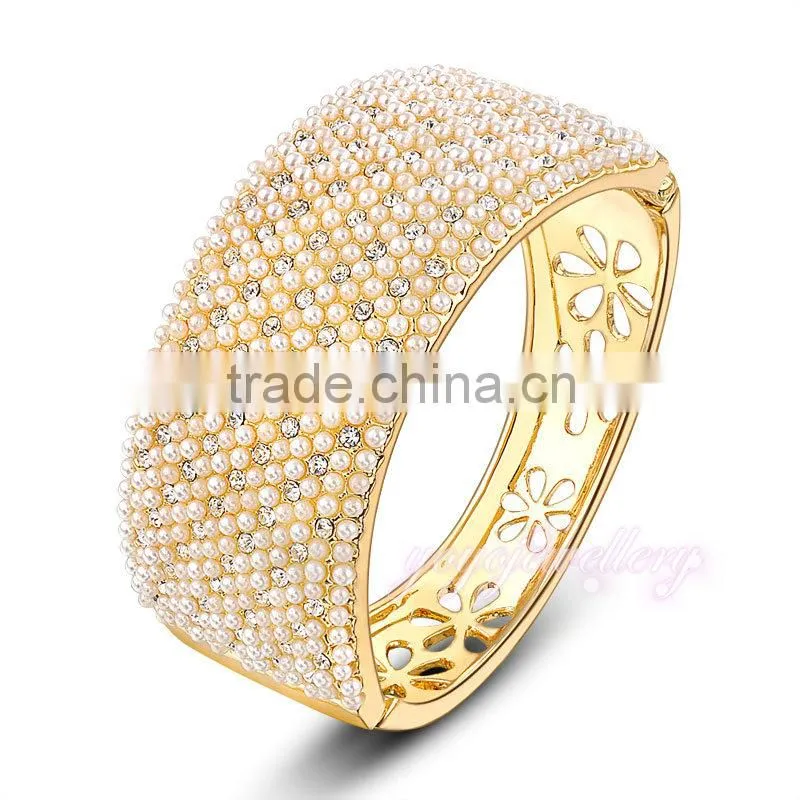womens 2015 jewellery 18k yellow gold plated pearl bangle