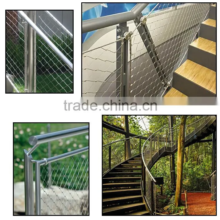 2mmx60mm X-tend flexible stainless steel wire mesh webnet railing stays with perimeter rope