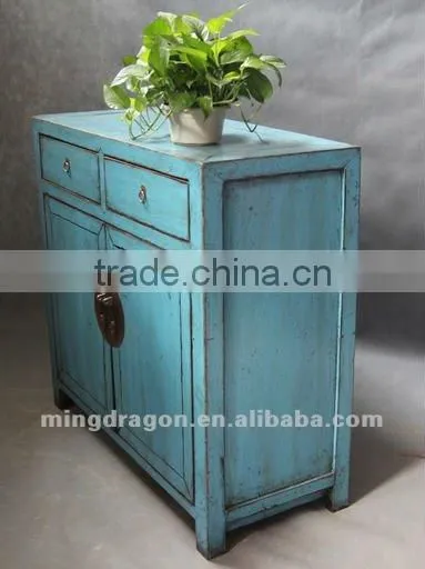 Chinese antique furniture pine wood Shanxi blue two door two drawer cabinet