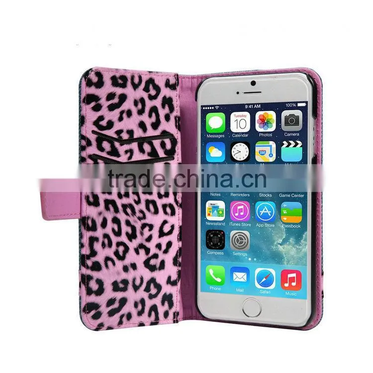 Stylish Leopard Print PU Leather Wallet Flip Stand Mobile Phone Case for iPhone 6