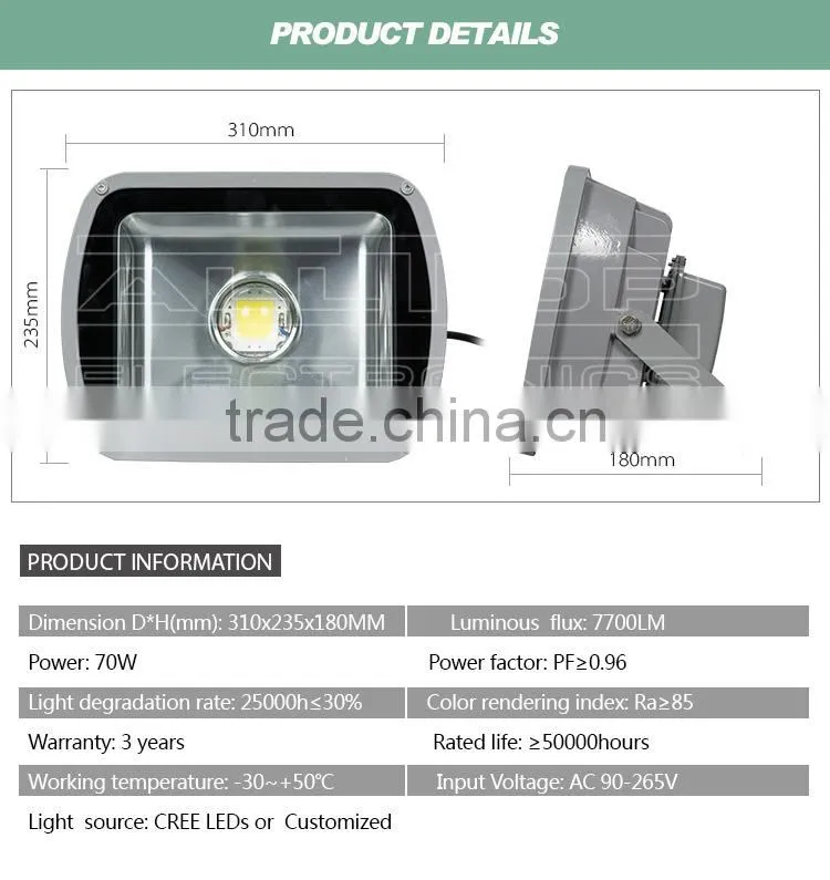 High lumen bridgelux 70w maine led floodlight anti corrosive