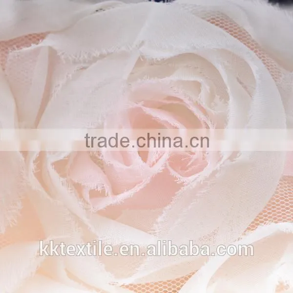 2014 newest design three-dimensional chiffon rose embroidery lace fabric