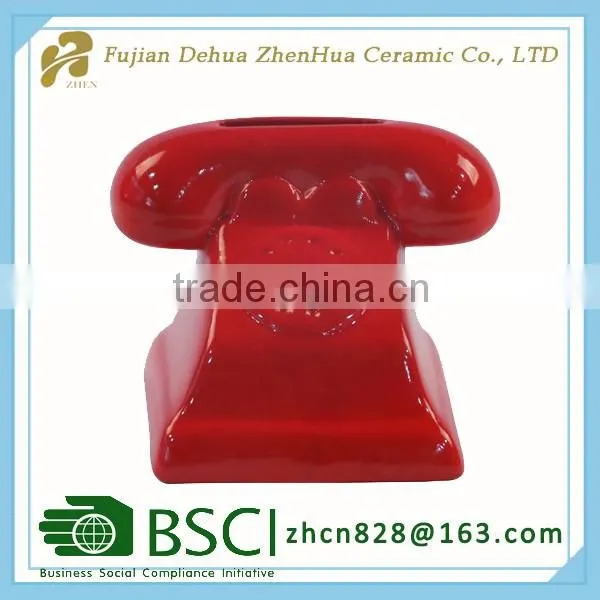 red telephone decoration home for ceramic coin bank