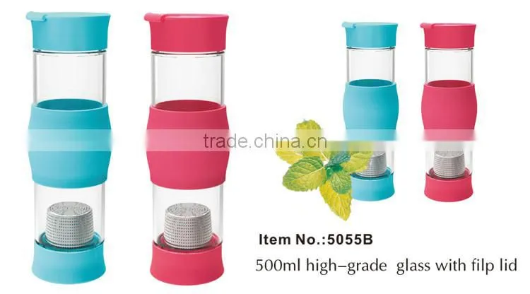 Double Wall Durable Colored Oem Glass Water Bottle Infuser