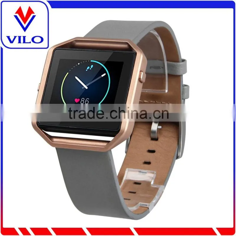Leather Luxury Watch Band Wrist Strap Bracelet + Metal Frame For Fitbit Blaze