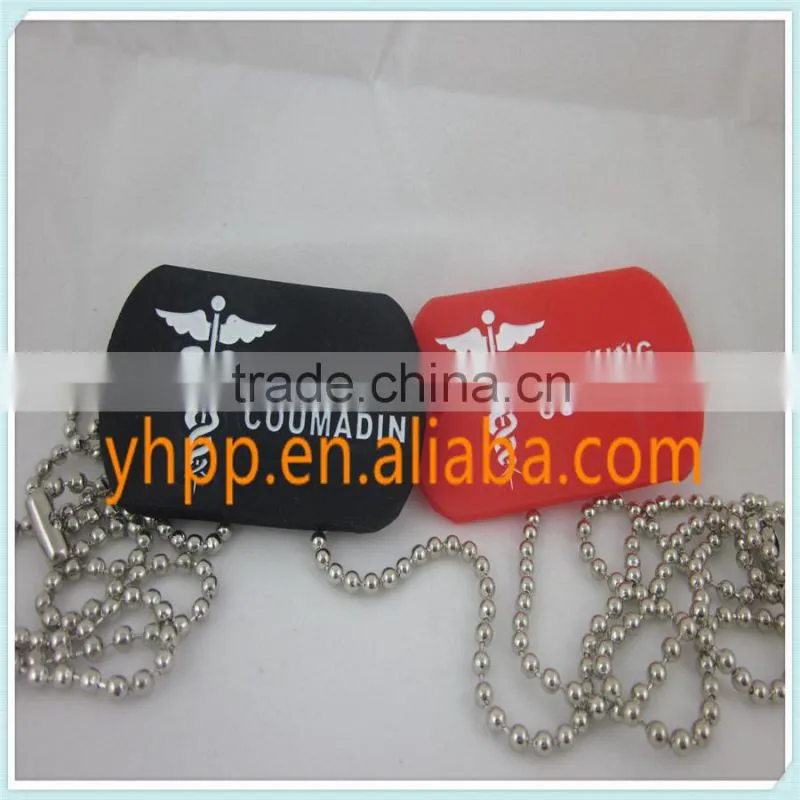 Custom Medical Alert ID AKING COUMADIN Tag Silicone Dog Tag Pendant Necklace