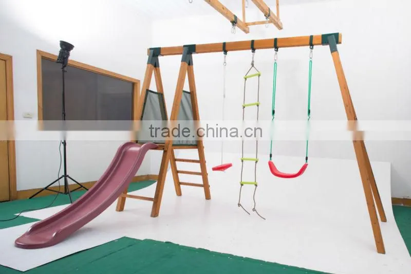 2014 new outdoor wooden swing set B with Slide