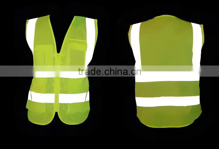 mesh high visibility fluorescence multi pockets uniform work jacket with reflective strips