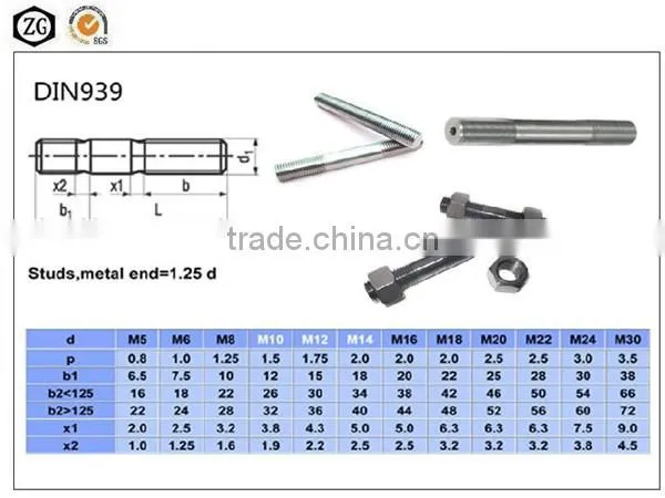 DIN939 Studs metal carbon steel zinc black